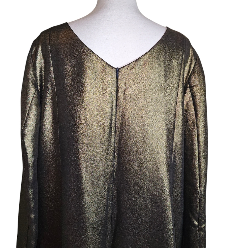 Akris Gold Metallic 100% Mulberry Silk Sheath Dress Sz 16 Evening Party Wedding - Picture 7 of 16